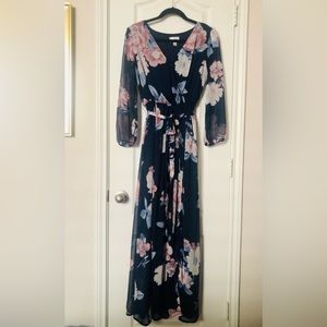 Beautiful Navy Maxi Dress with Sheer Sleeves